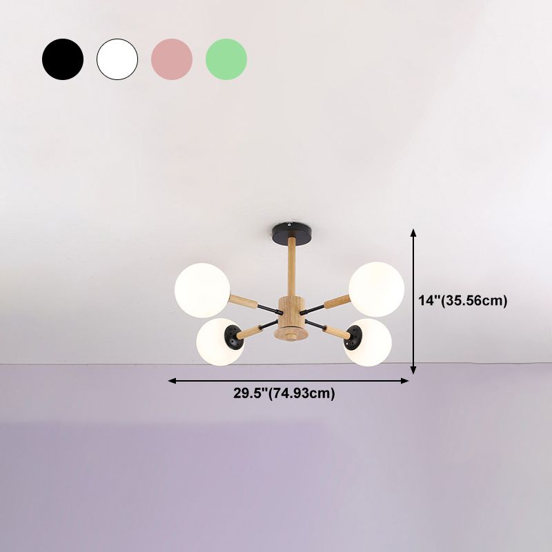 Modern Wood Chandelier Light Fixtures Globe Multi-Head Suspension Lamps for Living Room