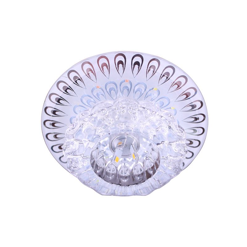 LED Flush Mount Light Modernist Peacock Tail Clear Faceted Crystal Lighting Fixture in Warm/White Light