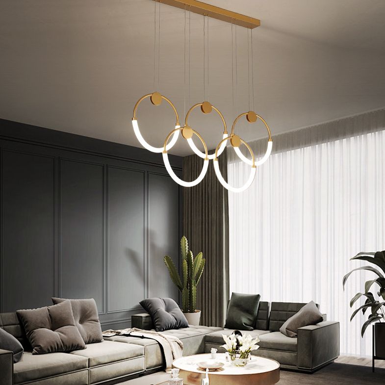 Minimalistic Ring Pendant Lighting Acrylic Living Room LED Island Ceiling Light in Gold