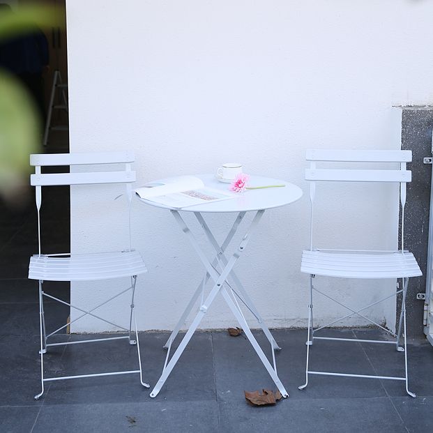 Boho Style Dining Set Metal Round 3 Pieces Patio Dining Table Set