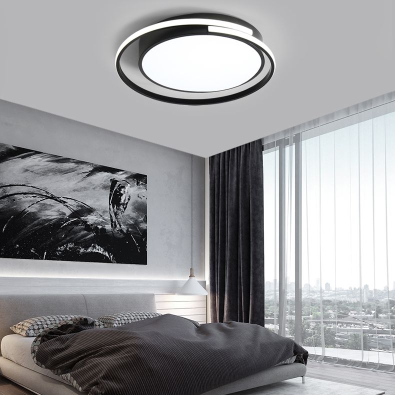 Black and White Metal Flush Mount Modern Style Rounded Ceiling Light Fixture for Bedroom