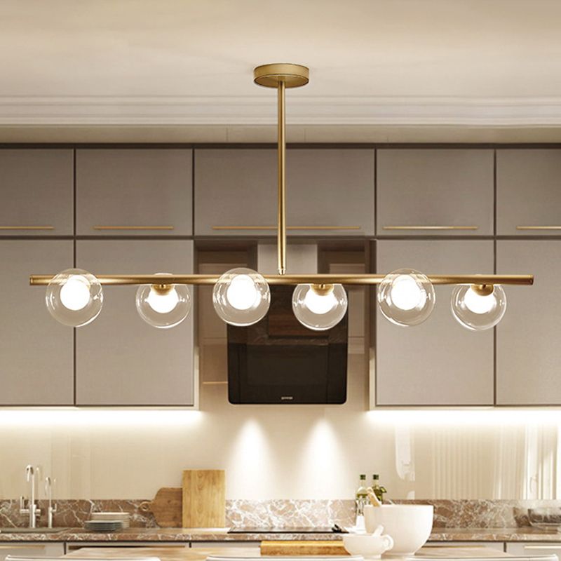 Bubble Clear Glass Island Ceiling Light Modern Style 5/6 Lights Black/Gold Finish Pendant Light Fixture for Dining Room