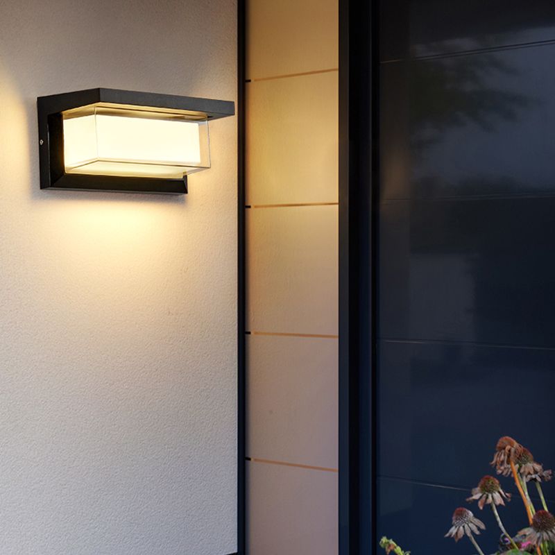 Modern LED Metal Wall Sconce Rectangle Shape Wall Light with Acrylic Shade for Courtyard
