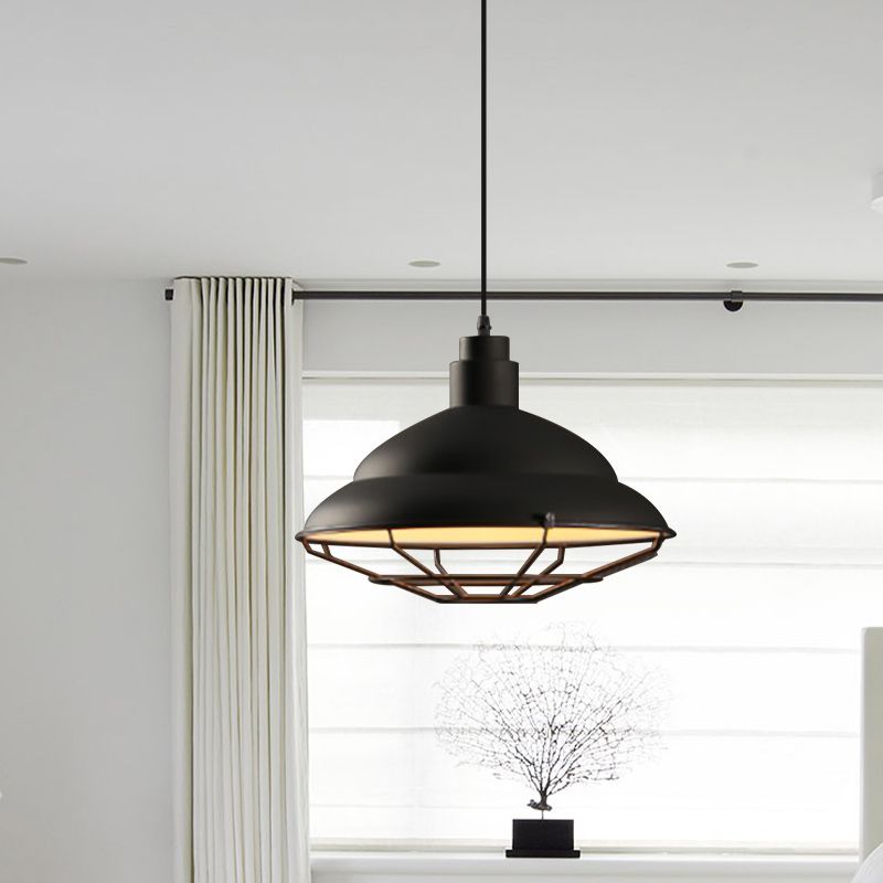 Retro Style Double Bubble Pendant Lamp 1 Light Metallic Hanging Ceiling Light in Black/White for Coffee Shop