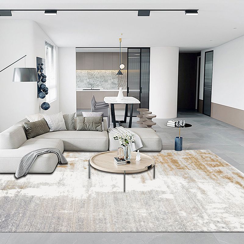 Grey Modern Area Carpet Tie-Dye Print Polyester Area Rug Non-Slip Backing Rug for Living Room