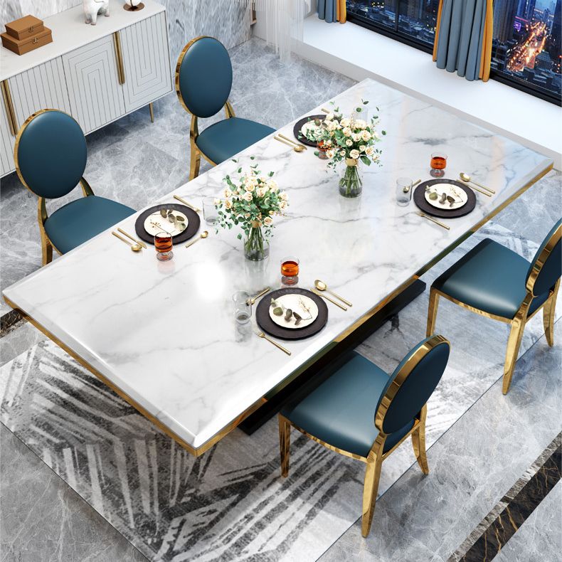 White Table Stone Top Traditional Luxury Rectangle Table with Stainless Steel Frame