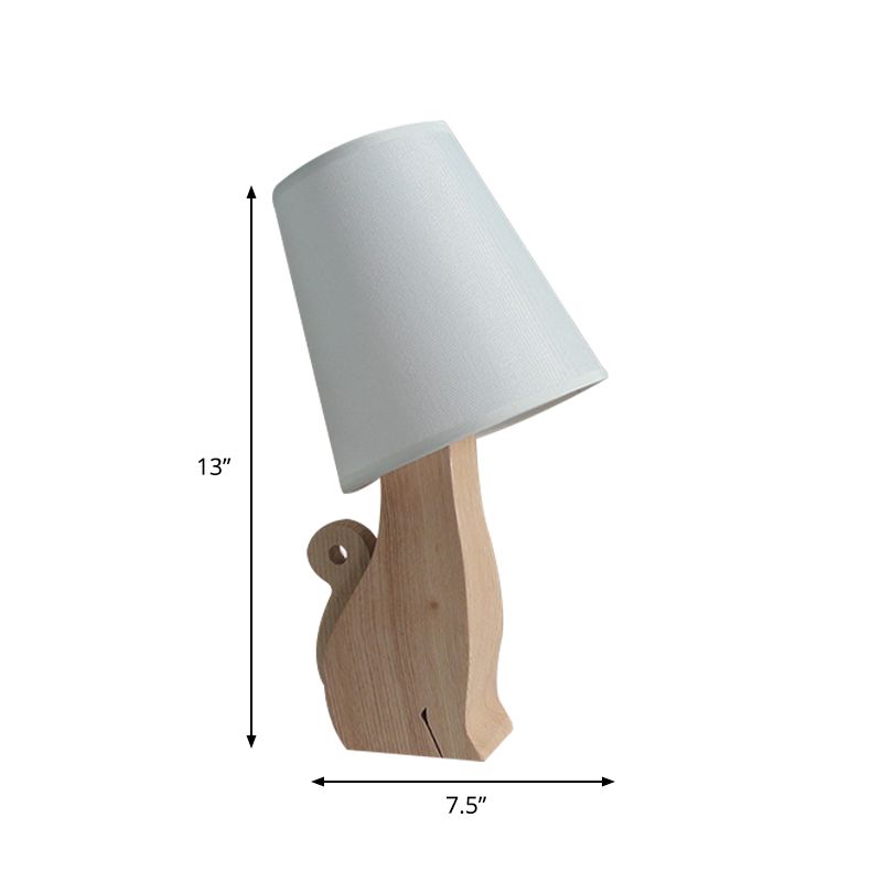 Tissu Barrel Nightand Aight Cartoon 1 ampoule lampe de table de nuit blanche avec dinosaure / chat Base de bois
