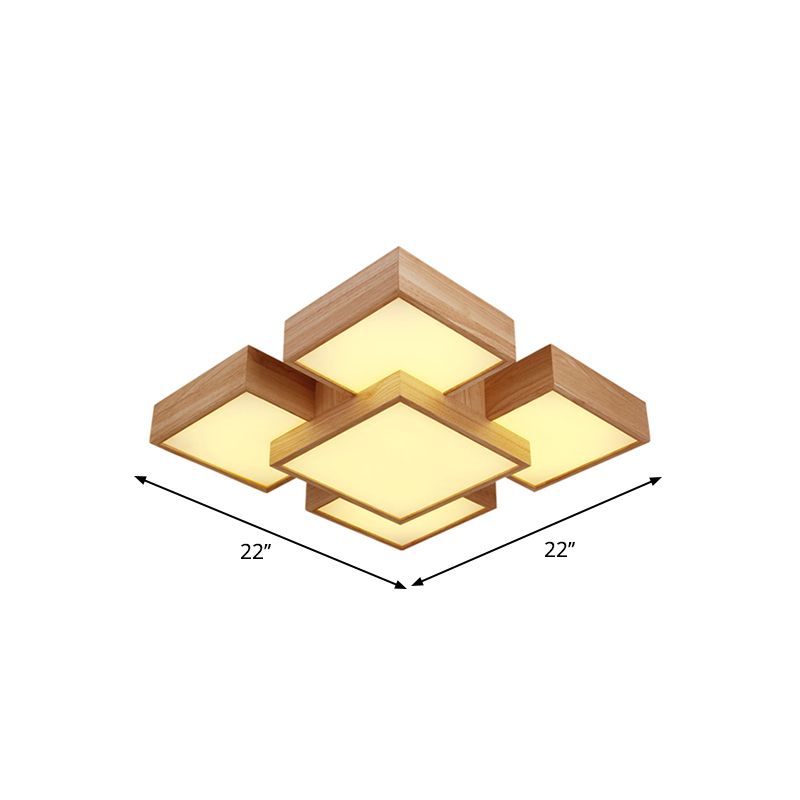 Beige vierkant/rechthoekblokspoellicht modern 22 "/31,5"/42 "brede LED houten plafond gemonteerde lamp