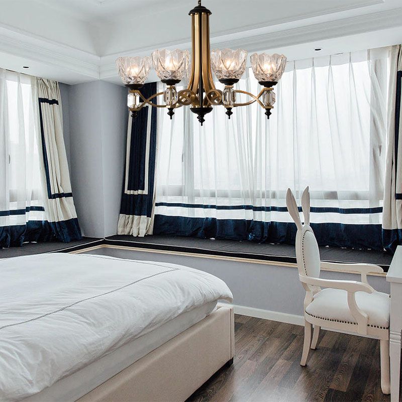 Moderne 5 Köpfe Kronleuchter Beleuchtung Messingkuppel Anhänger Leuchte mit klarem Glasschatten