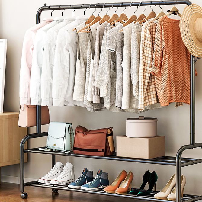 Contemporary Metal Open Armoire Black and White Cabinet with Caster Wheels