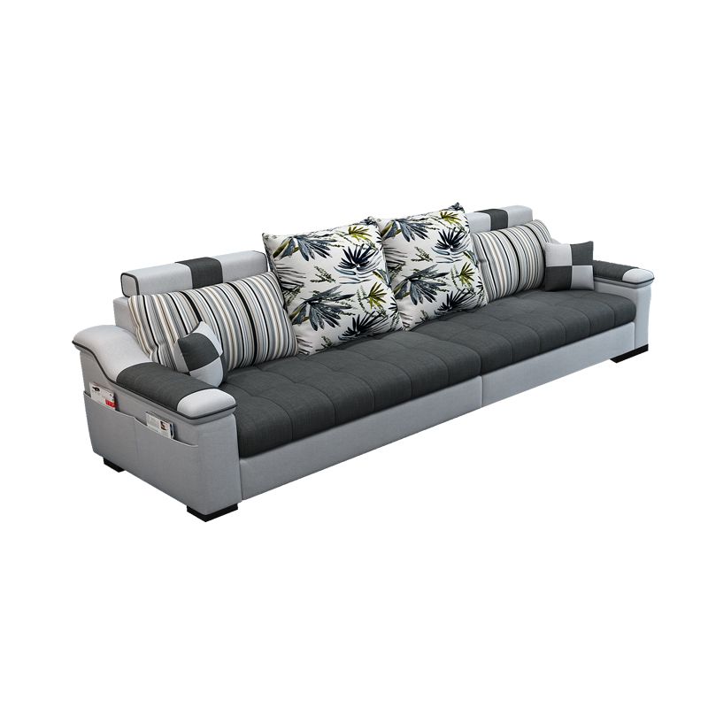 Dark Gray Pillow Top Arm Sectional Upholstered Cushions Back Sofa and Chaise
