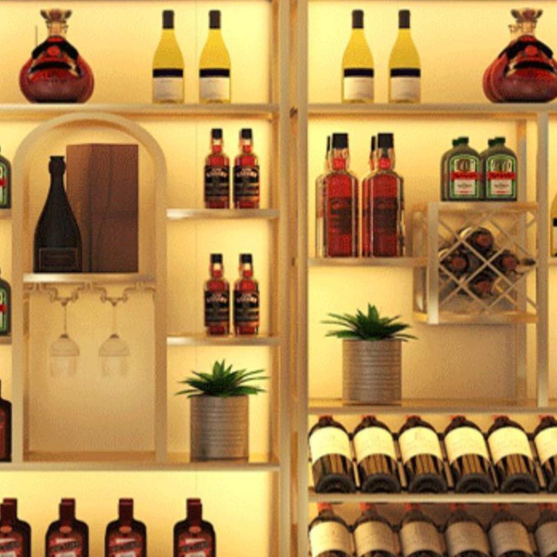 Metal Floor Wine Bottle & Glass Rack Modern Wine Holder with Shelf