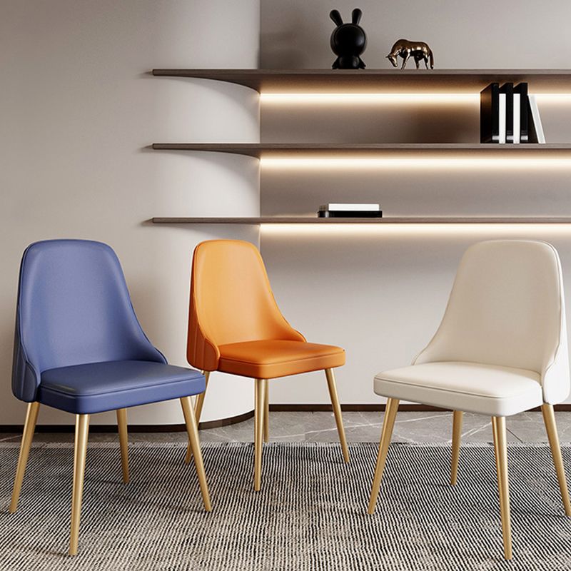 Modern Leather Armless Chair Upholstered Parsons Back Side Chair with Metal Base