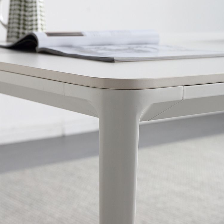 Rectangle Dining Table White Stone Top Table with 4 Legs Base