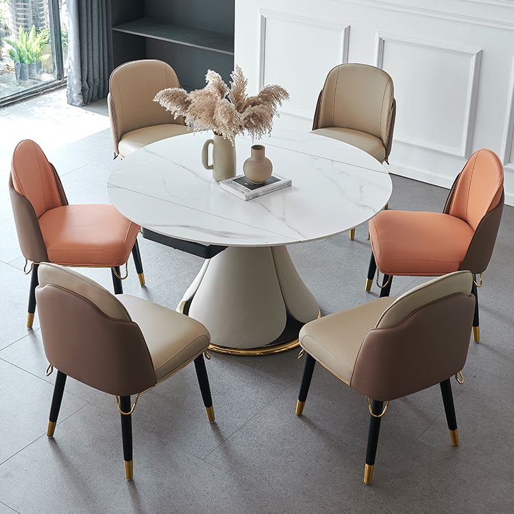 Scandinavian Style Leather Dining Chairs Armless Solid Back Chair for Kitchen