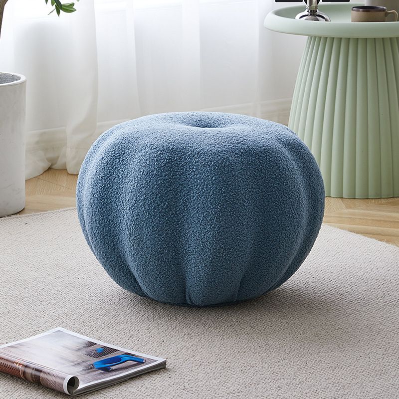 Modern Pouf Ottoman Velvet Upholstered Solid Color Pumpkin Shape Ottoman