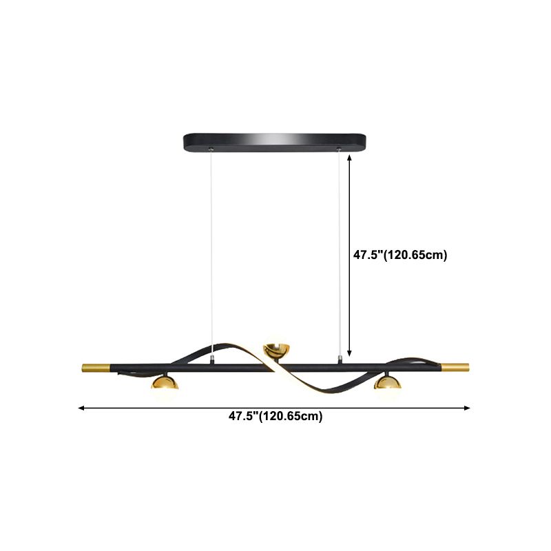 Modern Style Linear Shape Island Lights Glass 3/4 Lights Pendant Light in Black