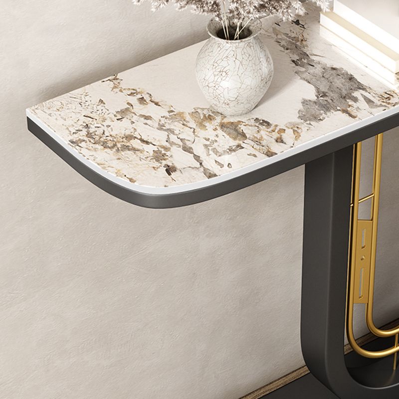 Black Pedestal Table Modern Half Moon Accent Tablel for Hall