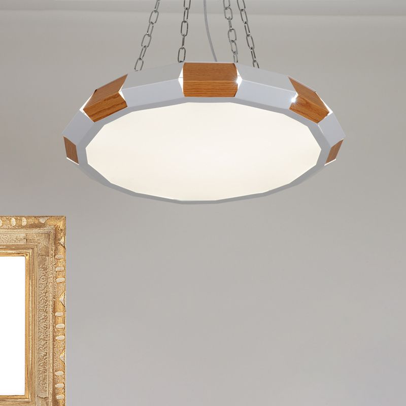 La lampe suspendue rond en fer moderniste moderniste blanc et suspension à LED en bois Lumière en lumière chaude / blanche