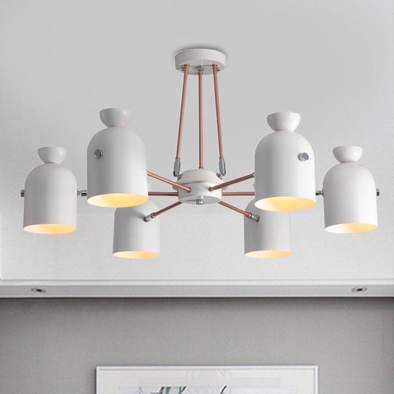 Metallic Half-Capsule Sanging Lighting Modern Nordic Style Lampe de lustre de 6 têtes en blanc