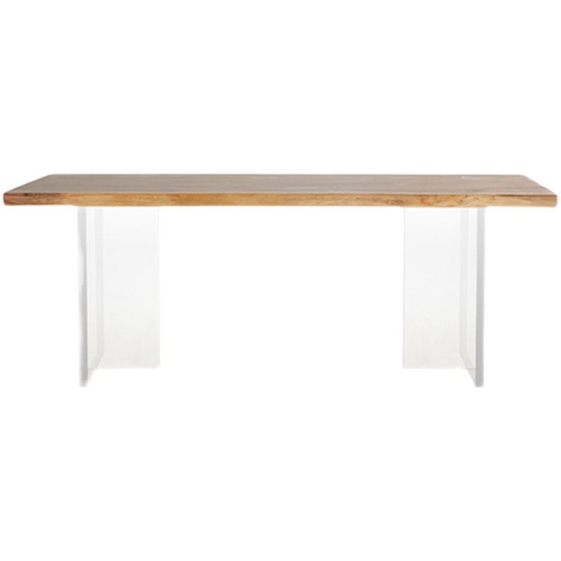 Natural Walnut Top Dining Table Modern Rectangle Transparency Acrylic Base Table