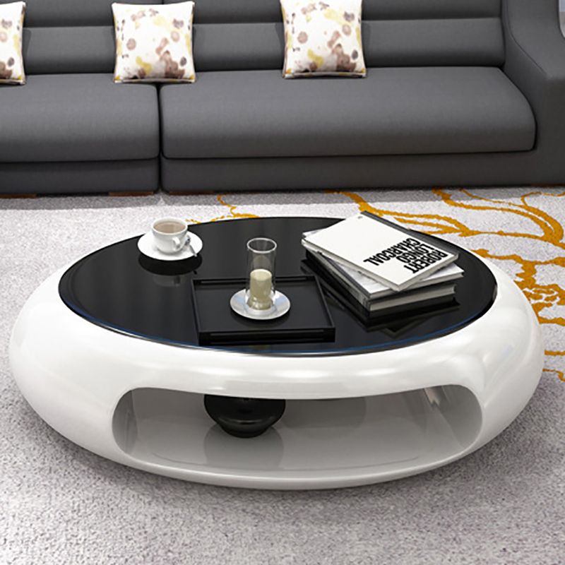 Modern Oval Coffee Table with Storage Shelf and Plastic Pedestal Base