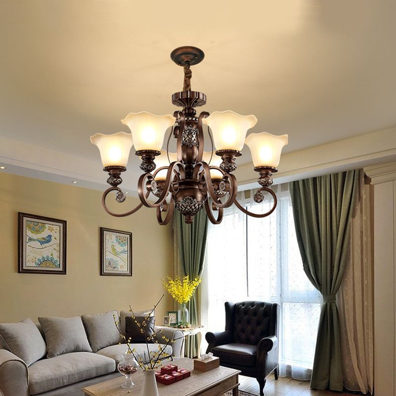 Bell Frosted Glass Chandelier Pendant Light Vintage Living Room Suspended Lighting Fixture