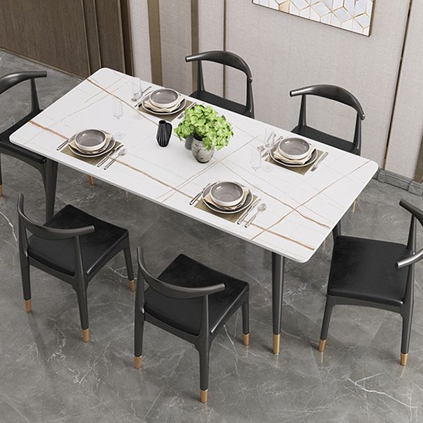 Modern Stone Top Dinette Set 1/2/4/5/7 Pieces Rectangle Dining Table Set in Black
