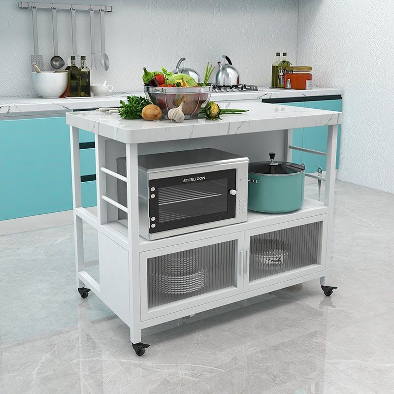 Modern Marble Prep Table Dining Room Island Table with Storage Cabinet