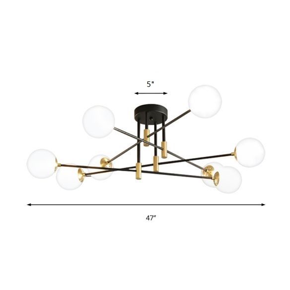 Sphère en verre crème semi-encastré moderniste 4/6/8 lumières noir luminaire semi-encastré avec bras linéaire