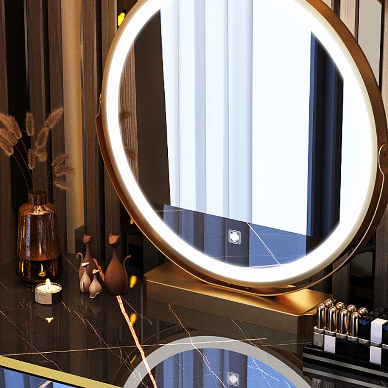Glam Stone Top Makeup Dressing Table with Drawers in Black for Living Room