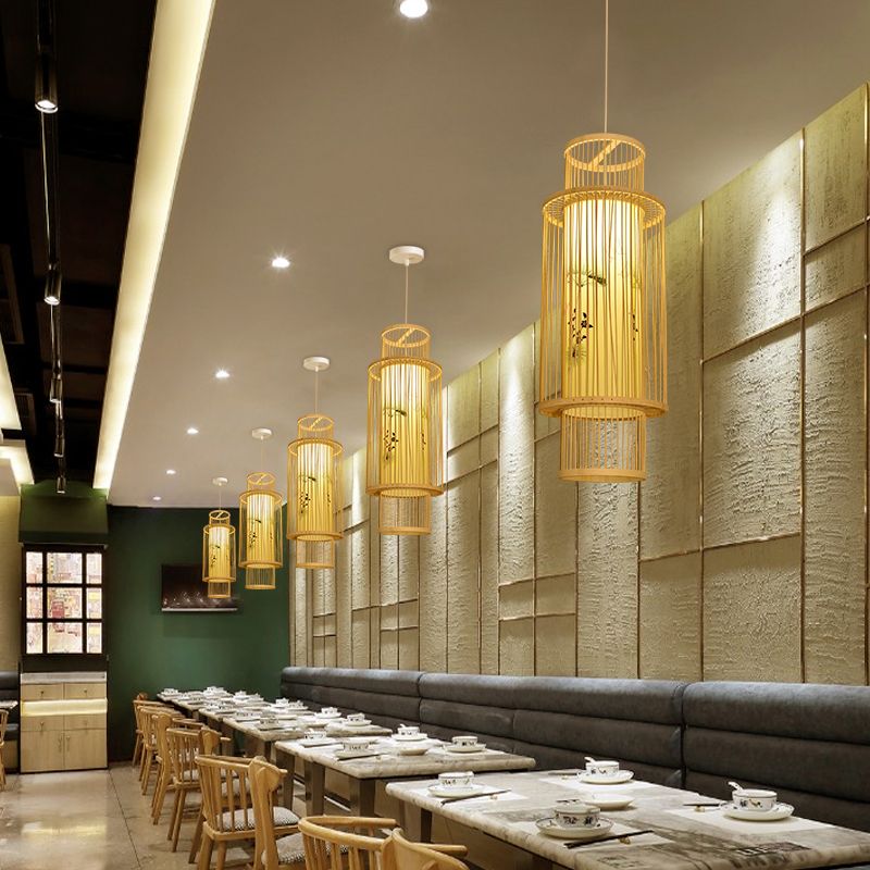 Bamboo Handmade Pendant Light Contemporary Single-Bulb Wood Suspension Light Fixture