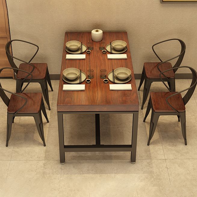 Mesa de comedor rectangular industrial, mesa de madera maciza de pino con base de caballete negra para uso doméstico