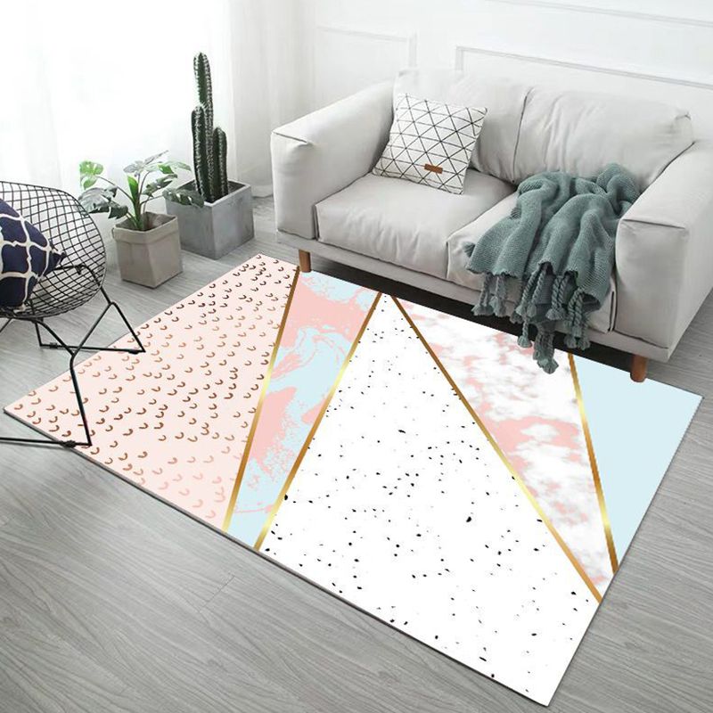 Contemporary Marble Print Rug Polyester Area Rug Washable Carpet for Living Room, Bedroom