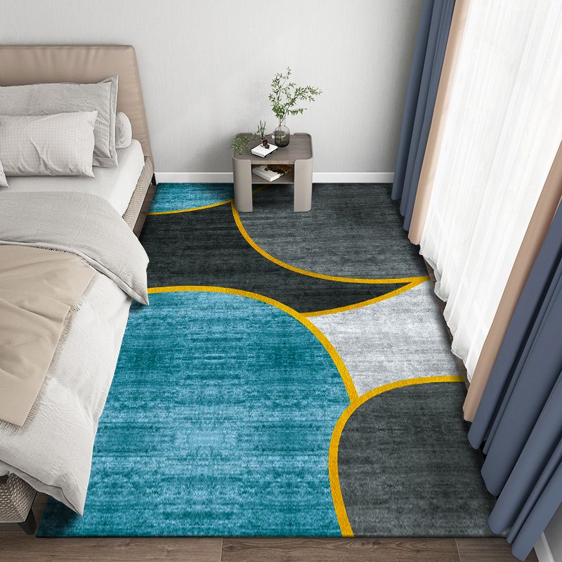 Blue Abstract Graphic Rug Polyester Modern Rug Washable Rug for Home Decor