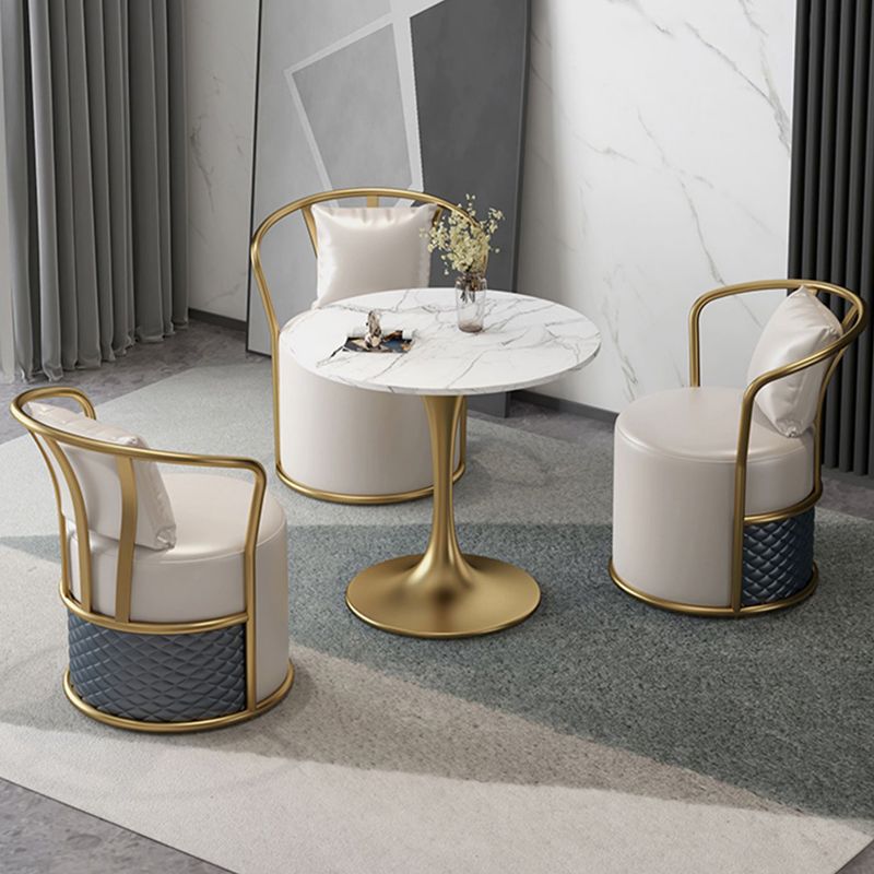 Round Sintered Stone Dining Table Traditional Luxury Tulip Table with Gold Frame