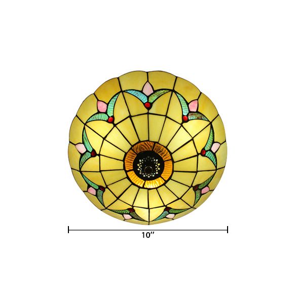Yellow Ceiling Light, Flushmount Lighting with Art Glass Bowl Shade for Bedroom Tiffany Style