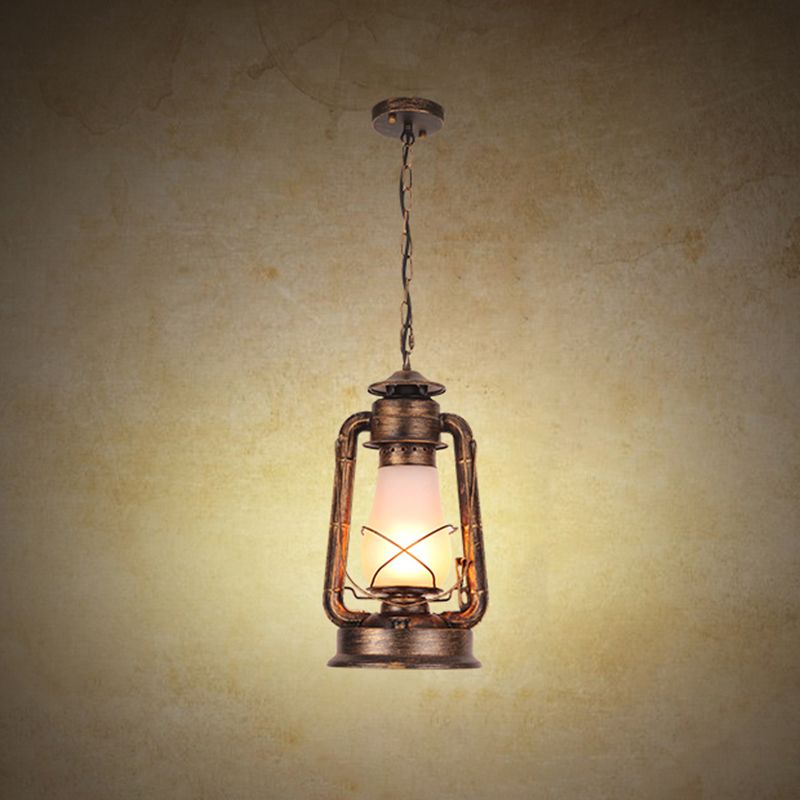 Frosted Glass Pendant Light Fixture Kerosene 1-Light Warehouse Ceiling Suspension Lamp for Restaurant