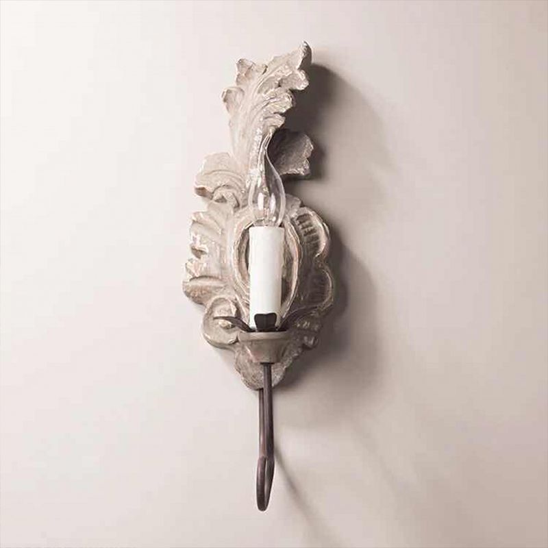 1-Head Wall Lighting Ideas Retro Candelabra Wood Wall Sconce Lighting in Grey for Hallway