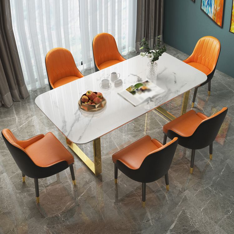 Luxury 1/2/5/7 Pieces Dining Set Sintered Stone Dining Table Set with Leather Chairs