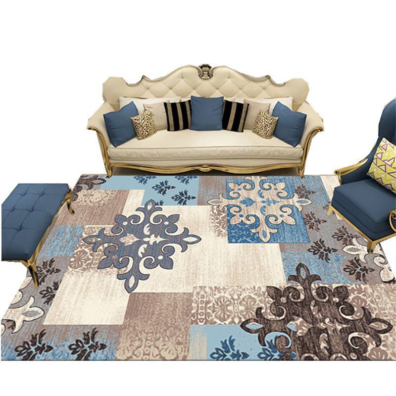 Victorian Pattern Rug Rug Retro Polyester Indoor Carpet Anti-Slip Backing Rug for Home Decoration