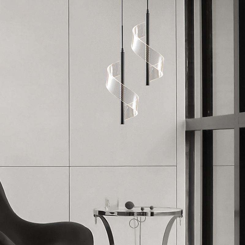 Minimalism Iron Pendant Light Strip Shape Ceiling Lamp with Acrylic Shade for Living Room