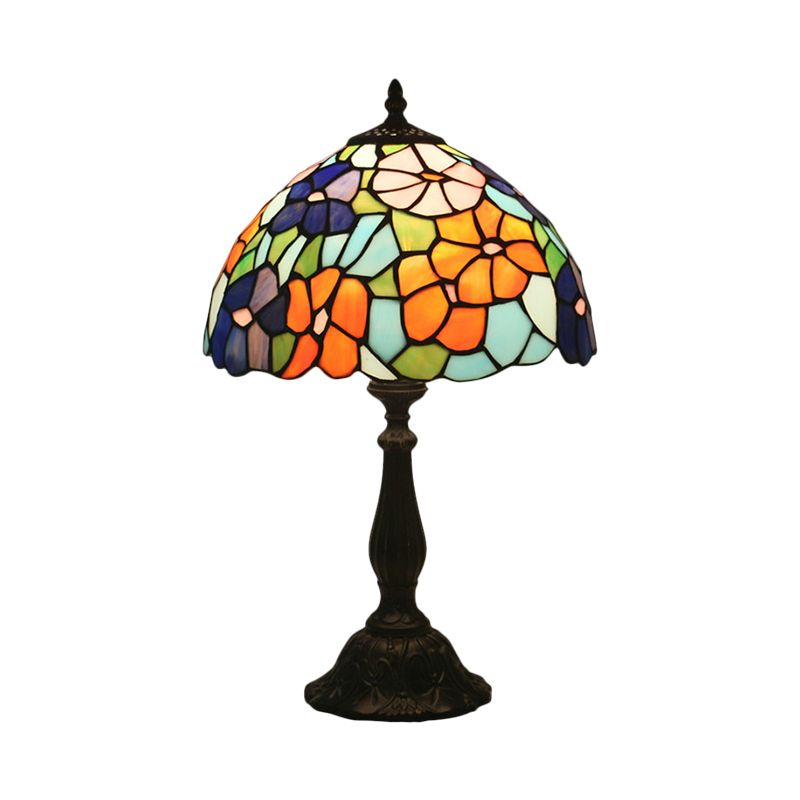 1 Light Table Light Baroque Bowl Shaped Hand Cut Glass Nightstand Lamp in Brass with Bloom Pattern