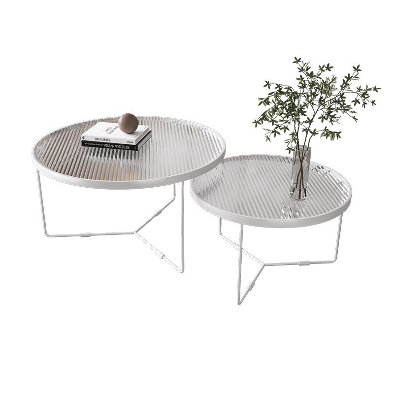 Tempered Glass Round Top 2 Nesting Table Metal Frame Base Cocktail Table