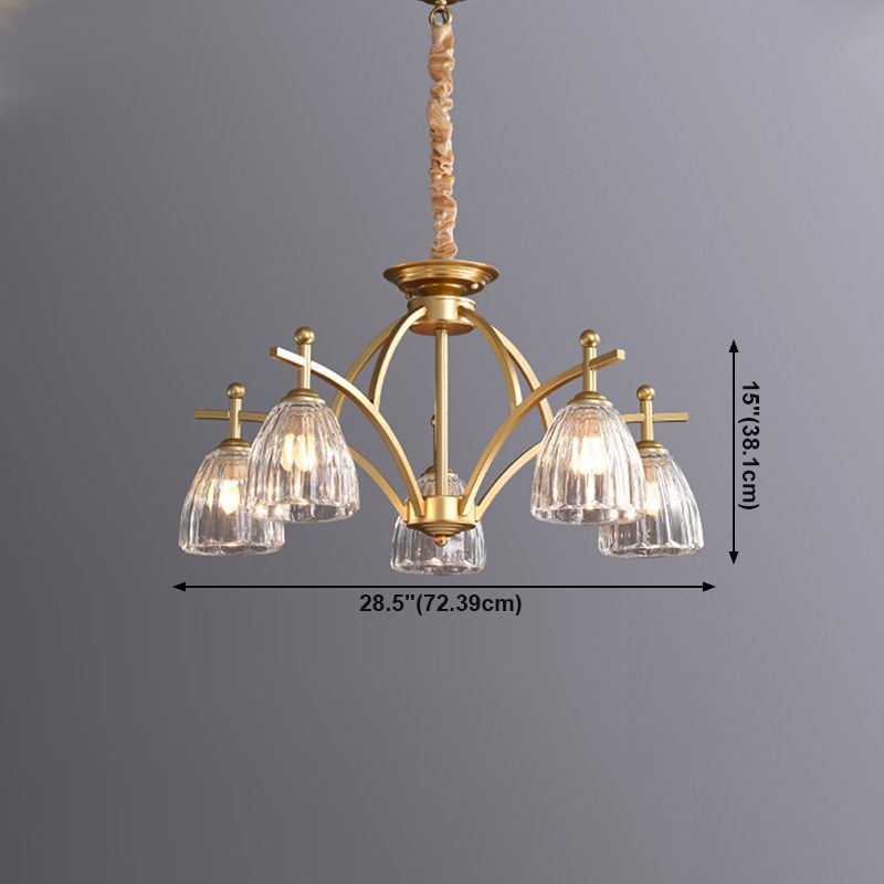 American Style Chandelier Glass Multi Light Hanging Light in Gold for Bedroom