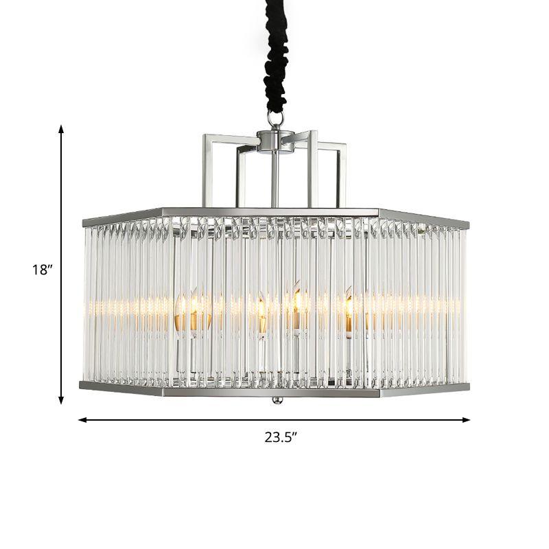 Hexagon Chrome Pendant Chandelier Light Modern Metal Multi Light Hanging Lamp with Crystal for Living Room