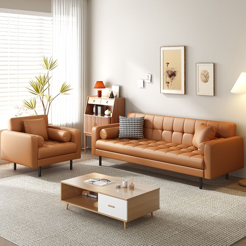 Industrial Square Arms Sofa Pillows Included Back Settee with Metal Legs