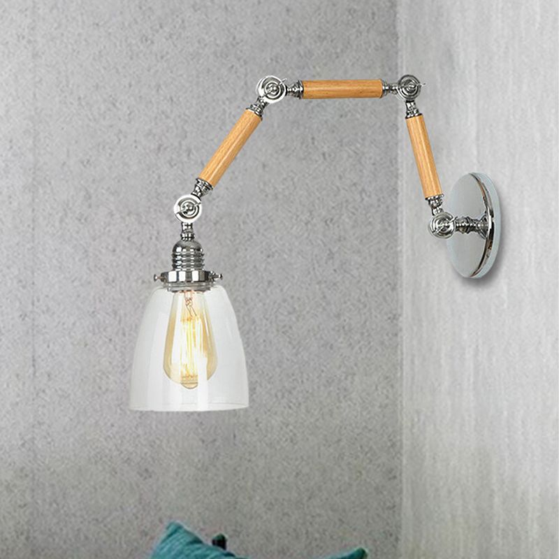 1 Bulb Tapered Wall Mounted Light Fixture Vintage Chrome Clear Glass Lighting with Extendable Arm