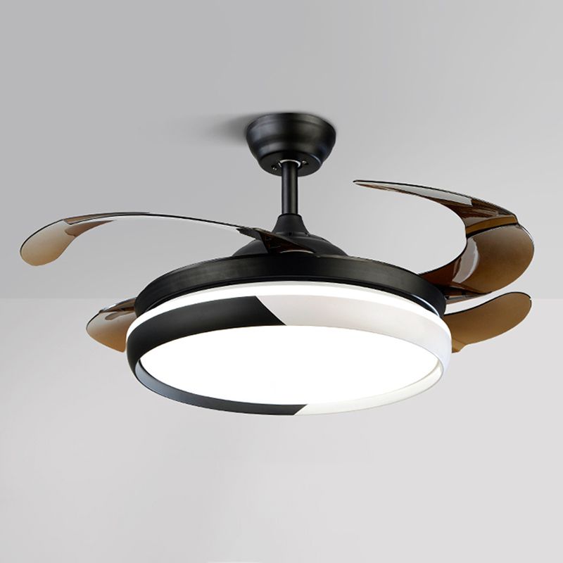 20" Wide Round Acrylic Hanging Fan Light Modernism LED Semi Flush Mount Lighting for Living Room, 4 Blades