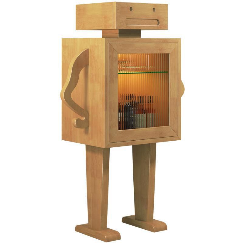 Modern Display Stand Rubberwood Glass Doors Display Cabinet for Dining Room